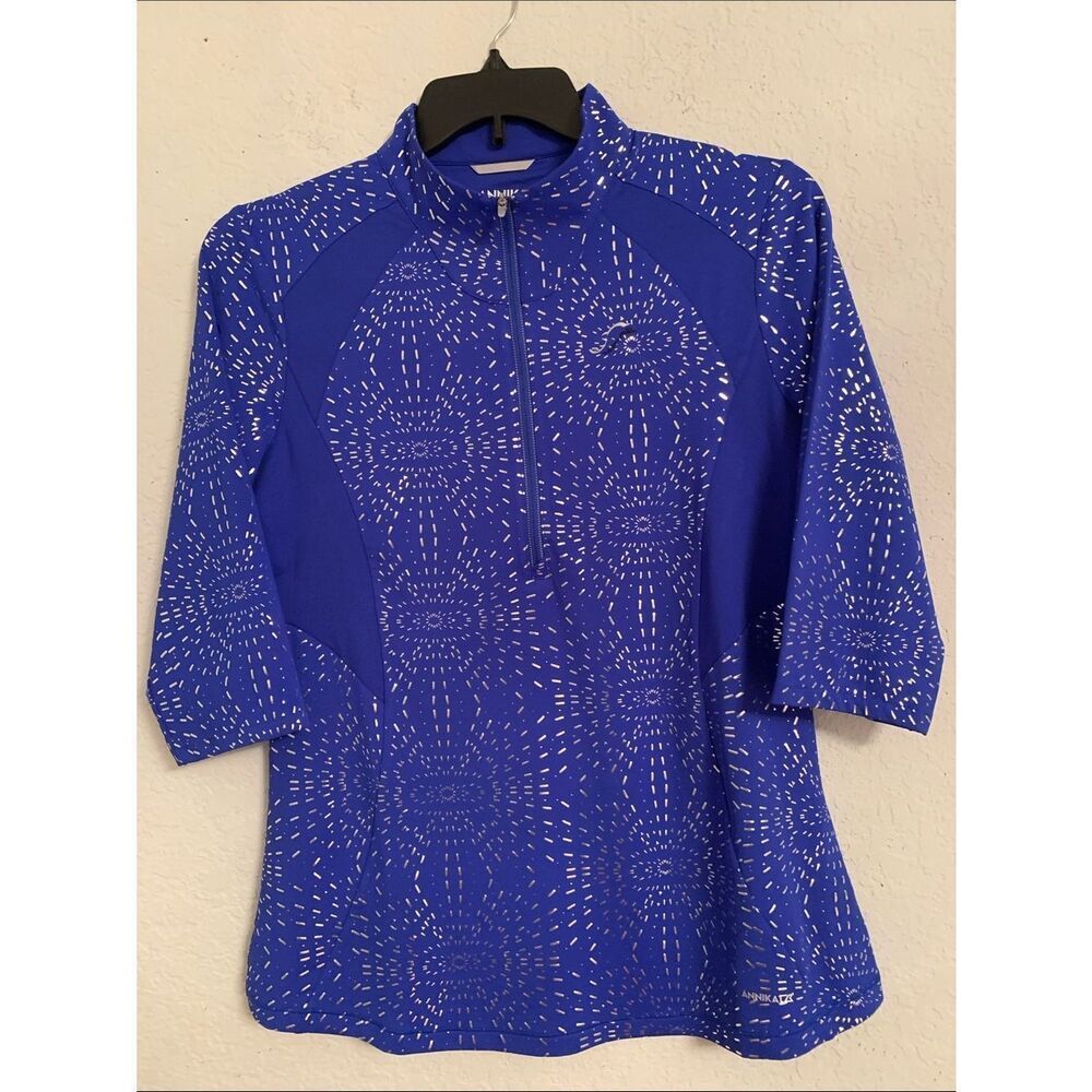 Annika Buck Gutter Royal Blue Reflective Quarter-Zip 3/4 Sleeve Pullover Size XL